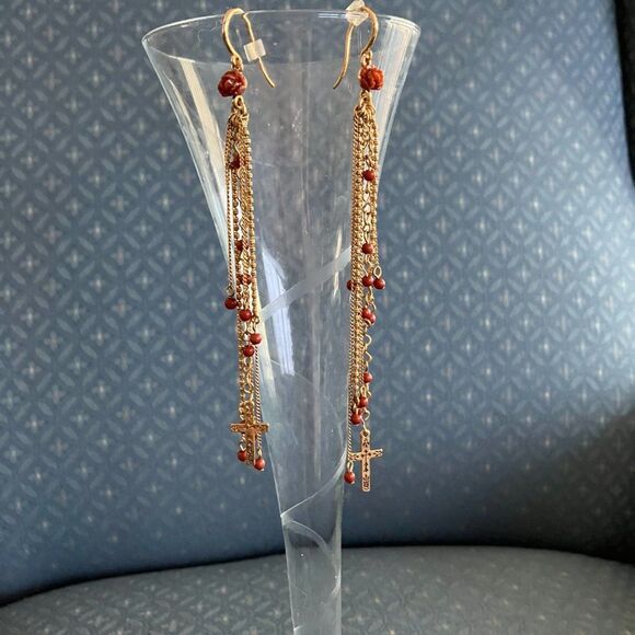 PILGRIM by Skanderborg Denmark Gold and Red Vintage Earrings - Picture 5 of 5